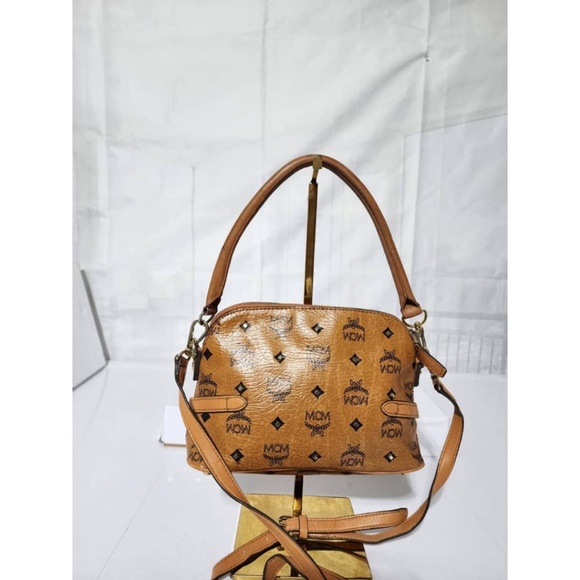 Authentic MCM Small Studded Satchel Bag Brown - Picture 3 of 13